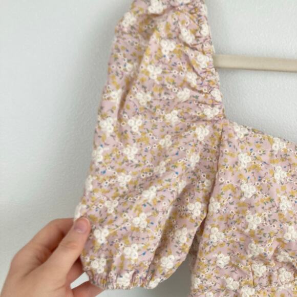 Storia Womens S Pink Floral Embroidered Puff Sleeve Crop Top Boho Cottage Fairy - Picture 4 of 8